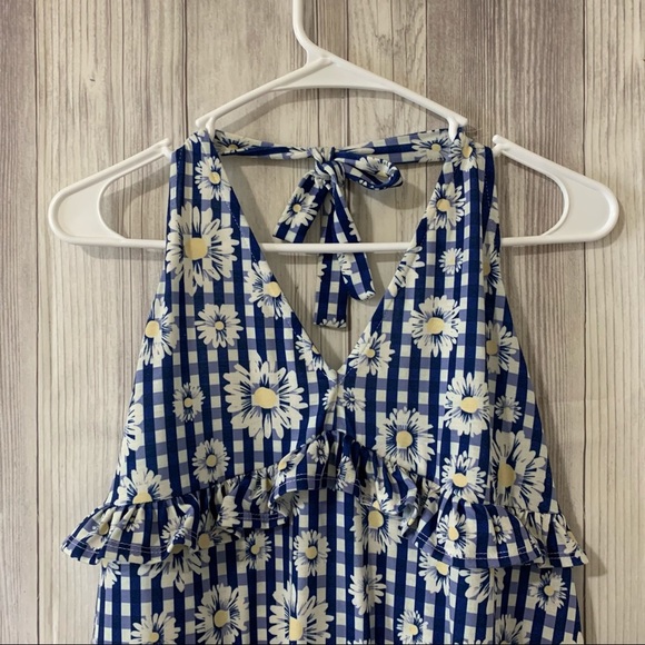 ASOS Floral Daisy Checkered Blue Sundress - Picture 2 of 6